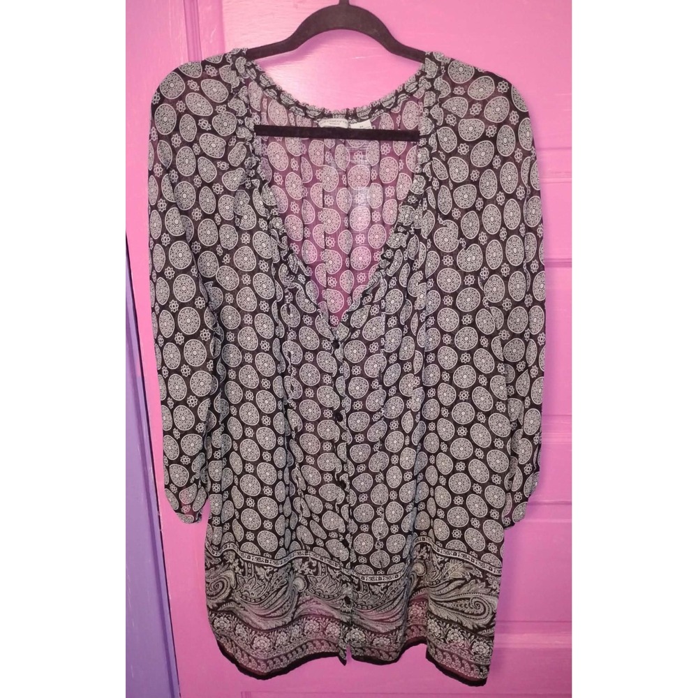 3X Liz Claiborne Woman Boho Sheer Tunic Top Geometric Print Cover Up Beach